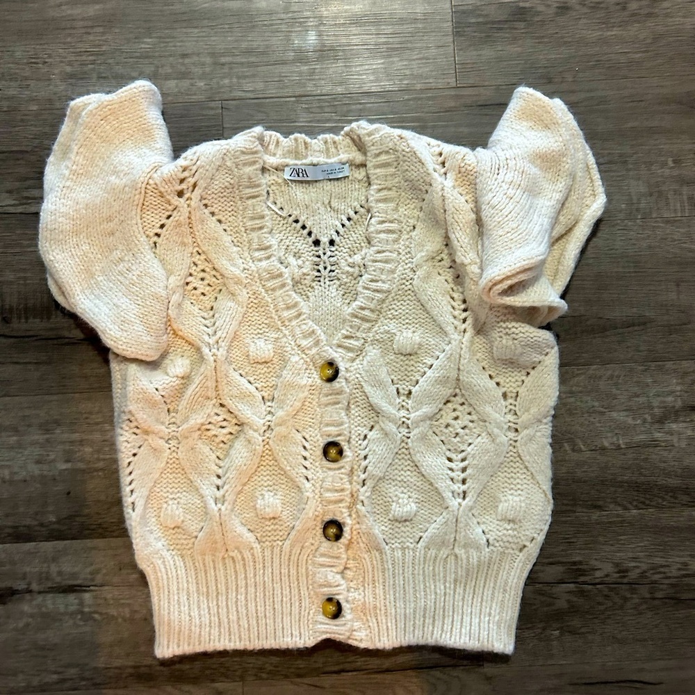 Zara Cream Cable Knit Shirt with Layered Sleeves S